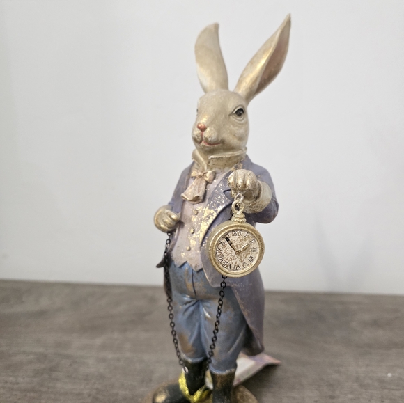 New Easter Bunny Gentlemen holding a Clock Figurine - Picture 2 of 6